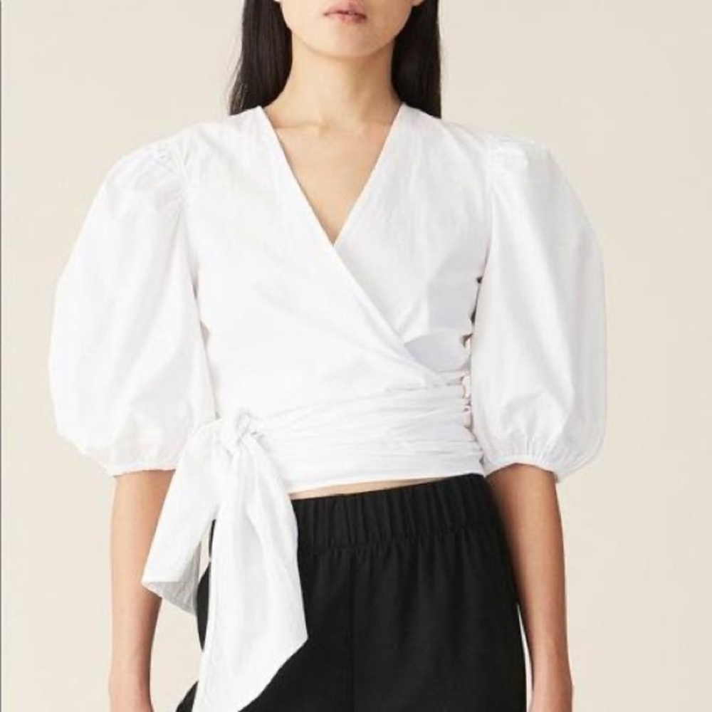 Ganni Cotton White Wrap Top